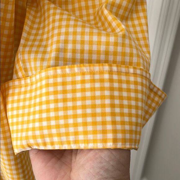 Talbots Buttercup Yellow Checked Button Down Shirt with Notched Collar - Picture 4 of 8